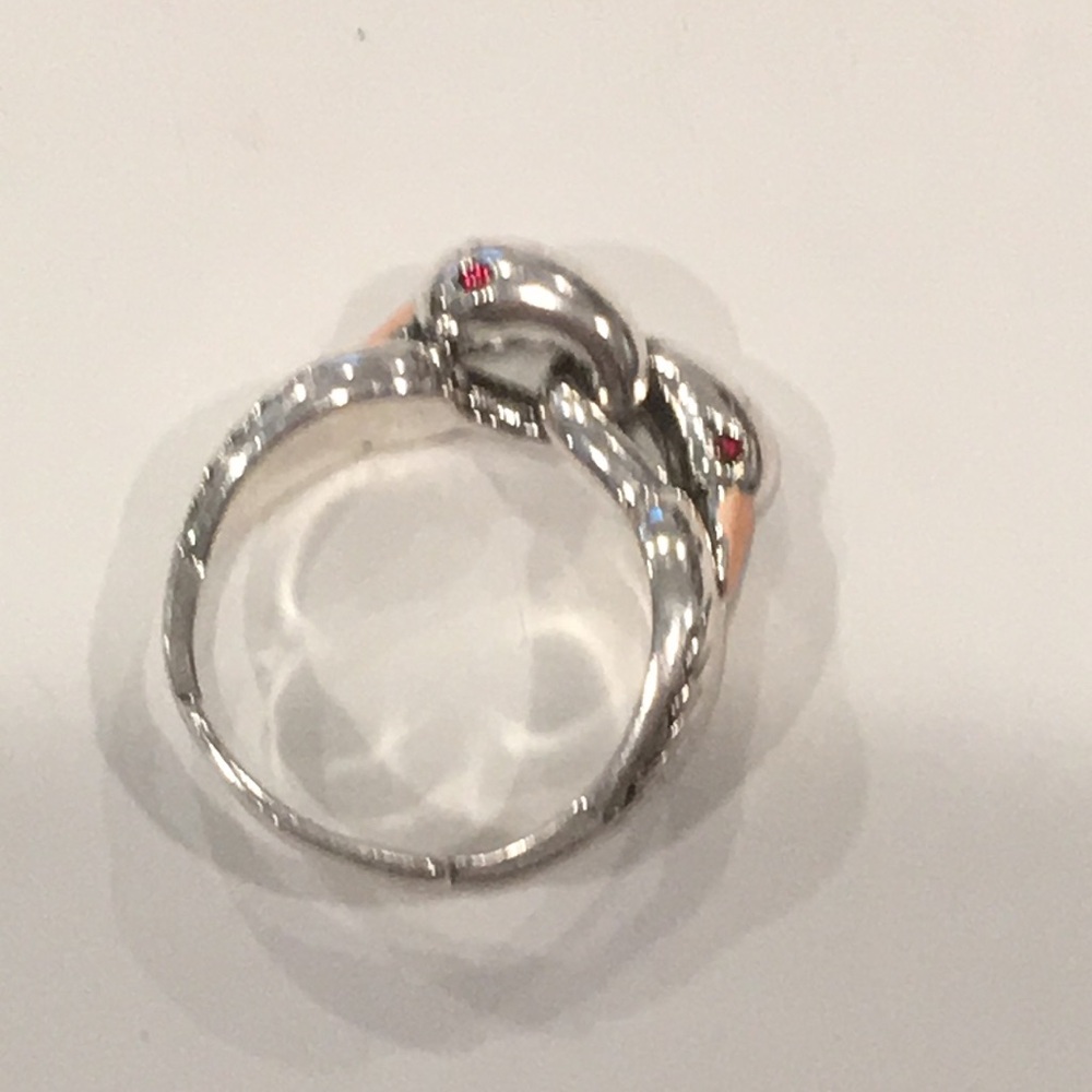 Silver Crane Bird Ring with Red Eyes - Picture 8 of 9